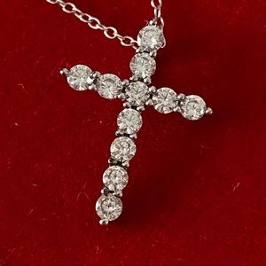 14k white gold over 925 sythetic Diamond Cross Necklace